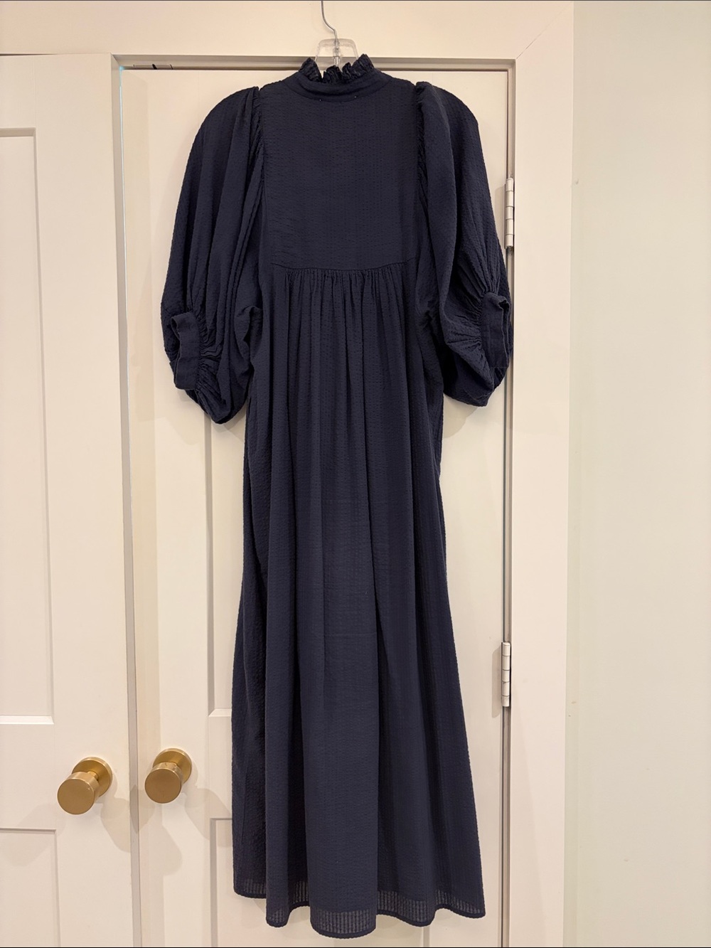Never A Wallflower high neck midi navy seersucker lined pockets dress size XS - Picture 7 of 7